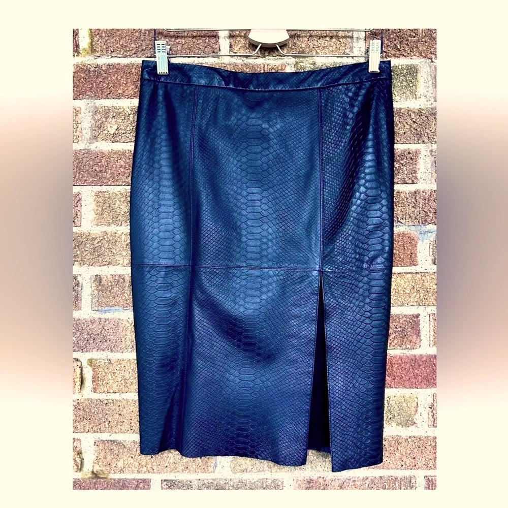 ALICE + OLIVIA Lambs Leather Pencil Snakeskin Midi Skirt Womens Size 6 Black